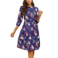 thumbnail image 2 of Women's Floral Pleated Midi Dress Summer Casual Short Sleeve Swing Dress with Crew Neck Purple Blue S, 2 of 5