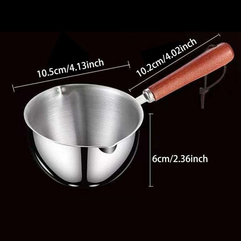 Butter Warmer, Stainless Steel Coffee Pot, Milk Warmer, Chocolate Melting Pot, Small Saucepan with Heat Resistand Wooden Handle and Dual Pour Spout 5Oz Butter Warmer, Stainless Steel Coffee Pot, Milk Warmer, Chocolate Melting Pot, Small Saucepan with Heat Resistand Wooden Handle and Dual Pour Spout 5Oz