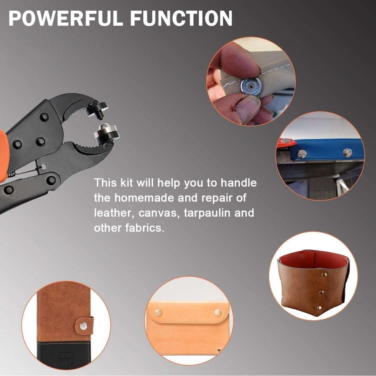 LQQBOX Snap Button Kit, Heavy Duty Snap Fasteners Tool, Screw Snap on Tools Included 1pc Snap Plier and 40 Sets 15mm Stainless Snaps, Buttons Snap Fastener Tool for Boat Cover, Tarps, Canvas, Leather