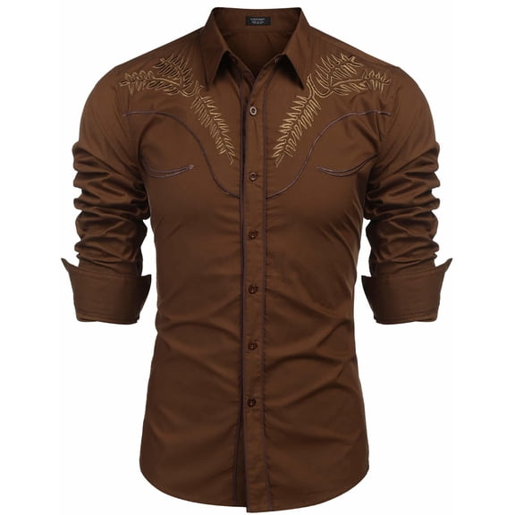 COOFANDY Cowboy Shirts for Men Long Sleeve Western Shirt Embroidered Button Up Shirts