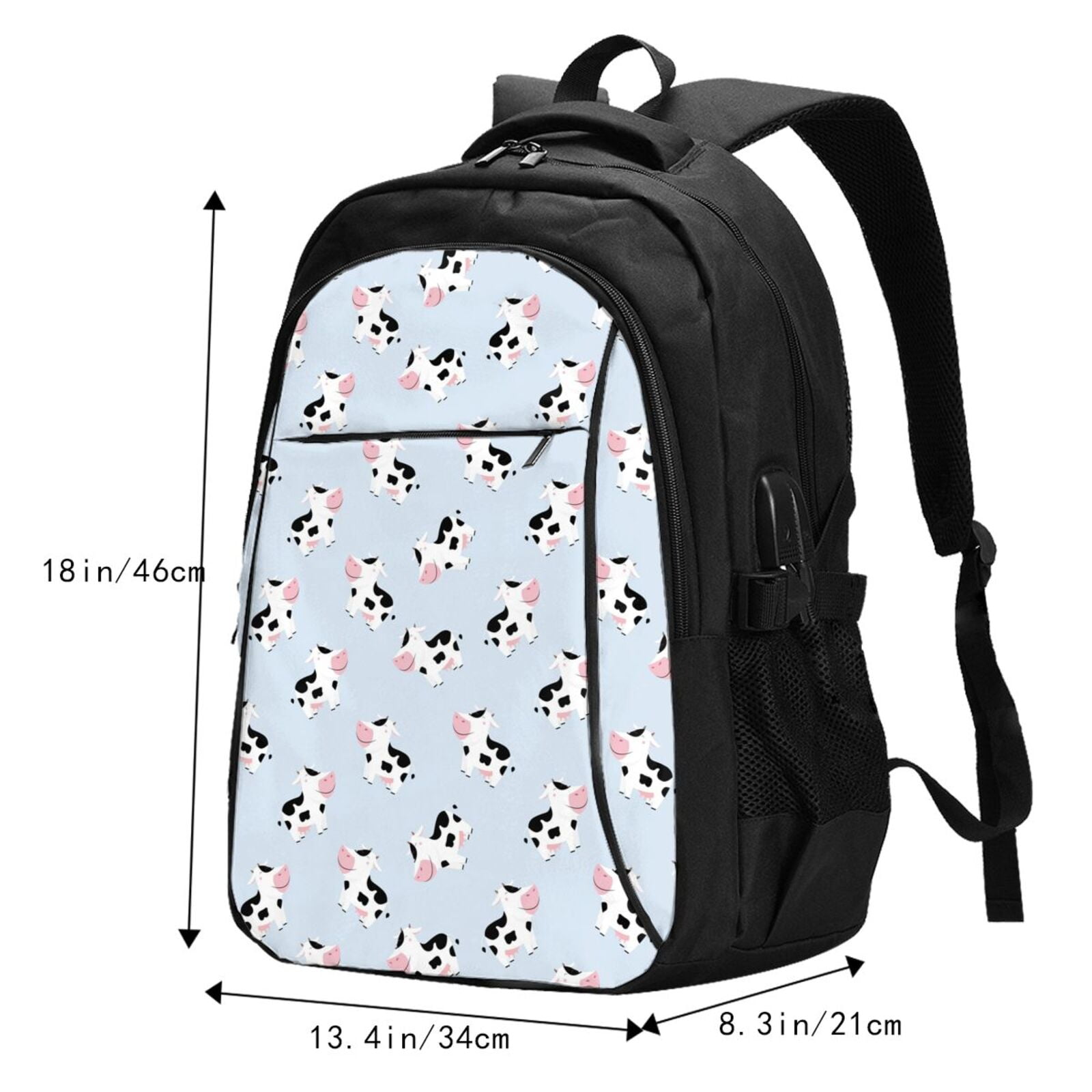 Vsdgher Cute Farm Cow Print Travel Laptop Backpack, Laptops Backpack with USB Charging Port, Water Resistant Computer Bag Gift for Men & Women
