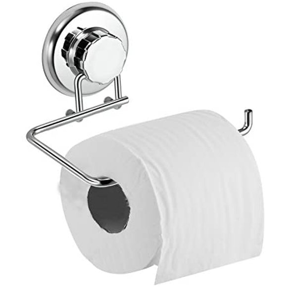 HASKO accessories - Powerful Vacuum Suction Cup Toilet Paper Holder – Wall Mount Stainless Steel Tissue Roll Dispenser for Bathroom & Kitchen – Can be Mounted on Clean Flat Smooth Surface (Chrome)