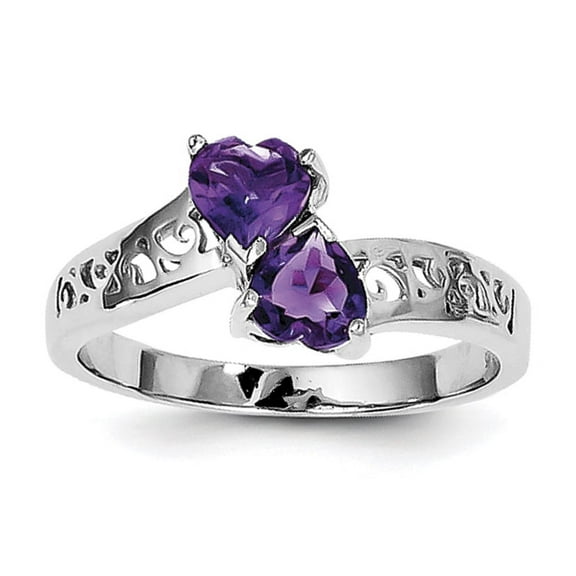 925 Sterling Silver Polished Rhodium Amethyst Love Heart Ring Size 6 Measures 2mm Wide Jewelry Gifts for Women