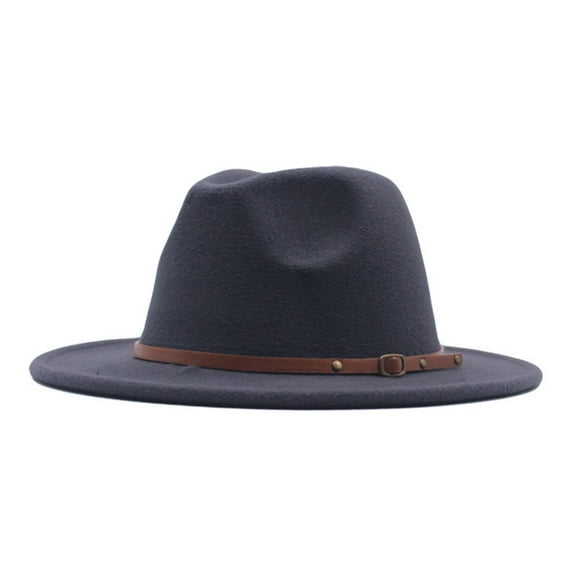beishanbush Clothing 2025 Baseball Caps Womens Classic Wide Floppy Panama Hat Belt Buckle Wool Fedora Hat Dark Gray