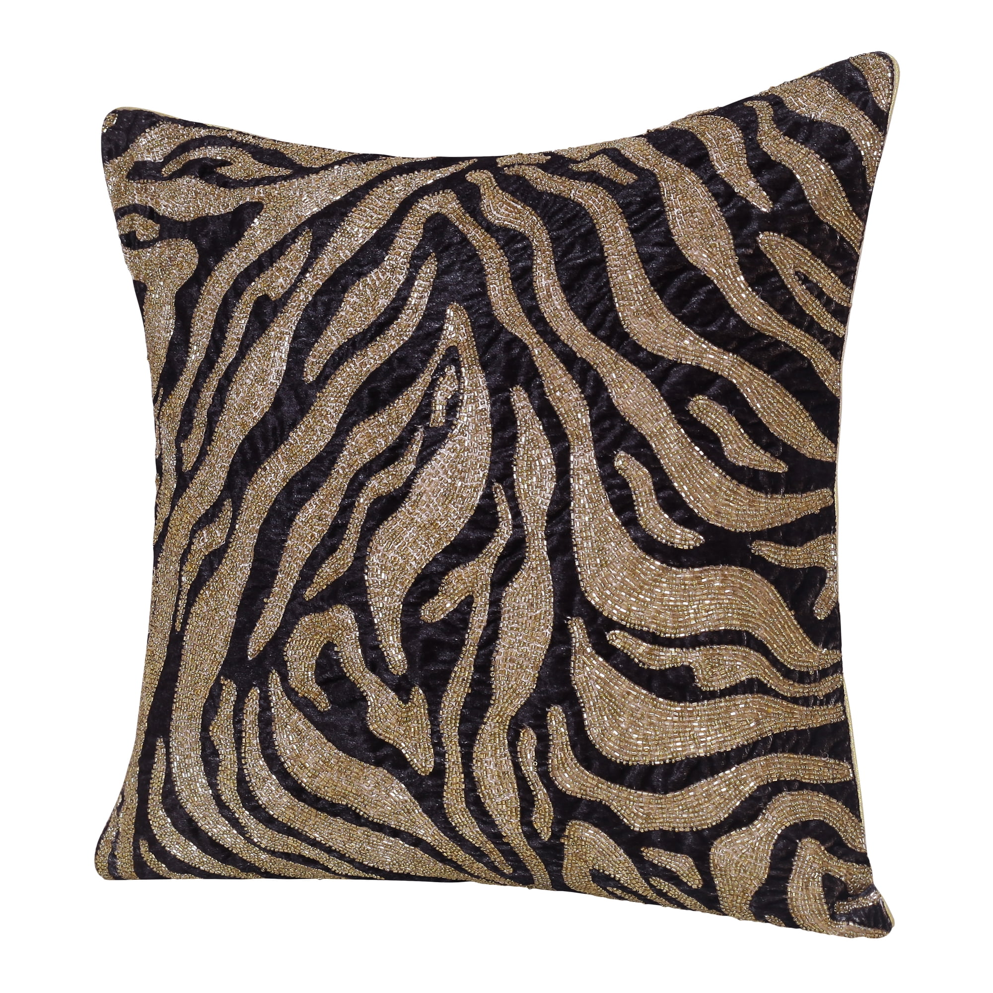 Ox Bay Caroline 20" x 20" Gold/Black Beaded Tiger Print Adult Decorative Throw Pillow