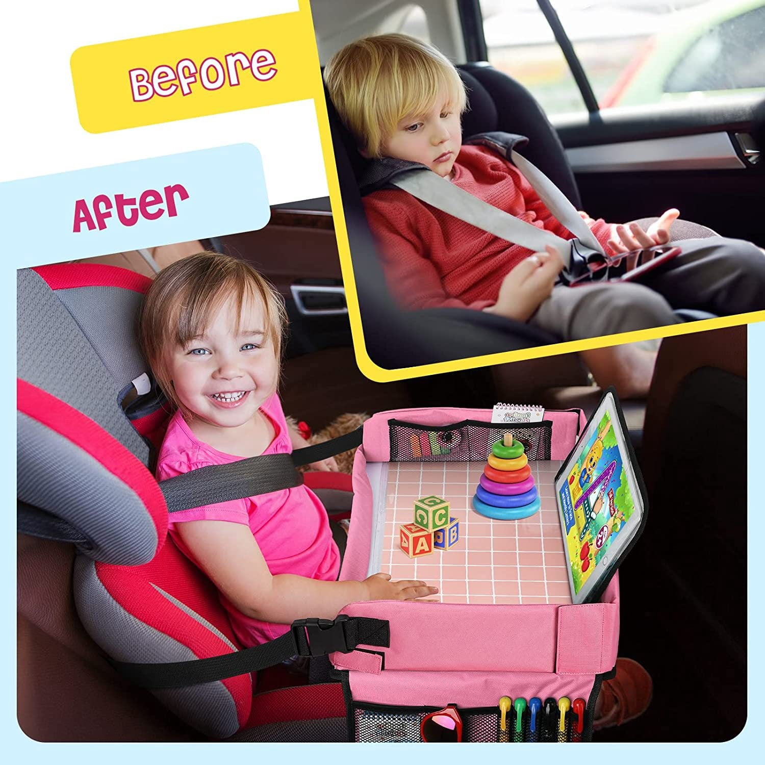 2025 Hottest Travel Car Children's Tray Storage Bag Car Seat Storage Tray Children's Toy Tray