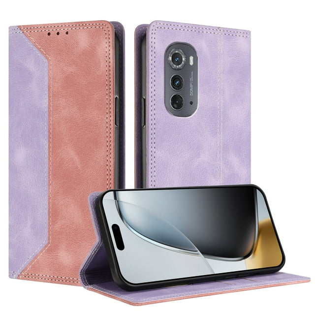 Phone Case for Motorola Edge 2022 FOXDOCK Premium Leather,Creative Dual-Color Cover with Card Slot,Shockproof
