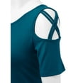 thumbnail image 4 of Made by Johnny Women's Loose Short Sleeve Strappy Cold Shoulder Top S TEAL, 4 of 6