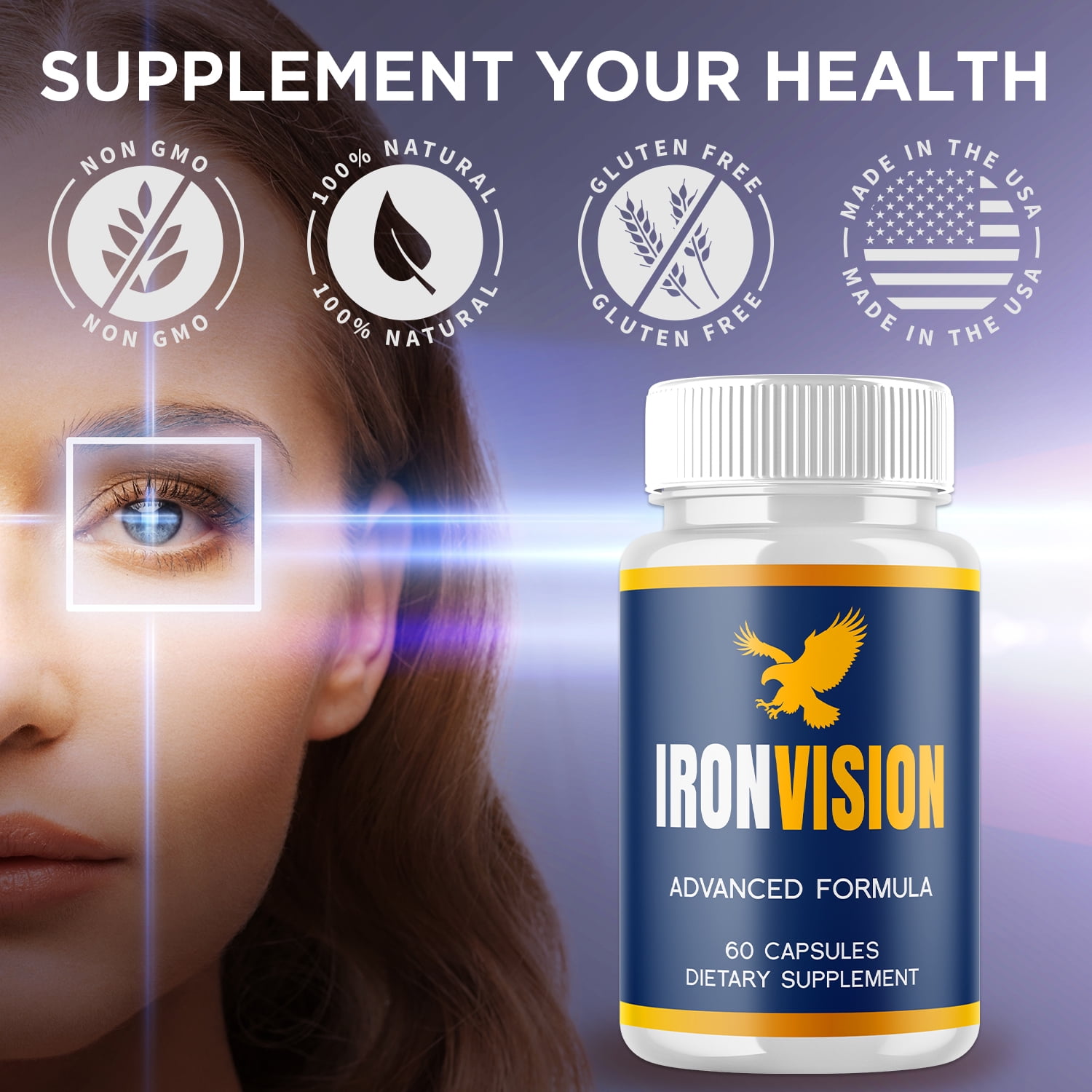 Iron Vision Care Pills Advanced Formula Eye Health Supplement IronVision 180 Capsules