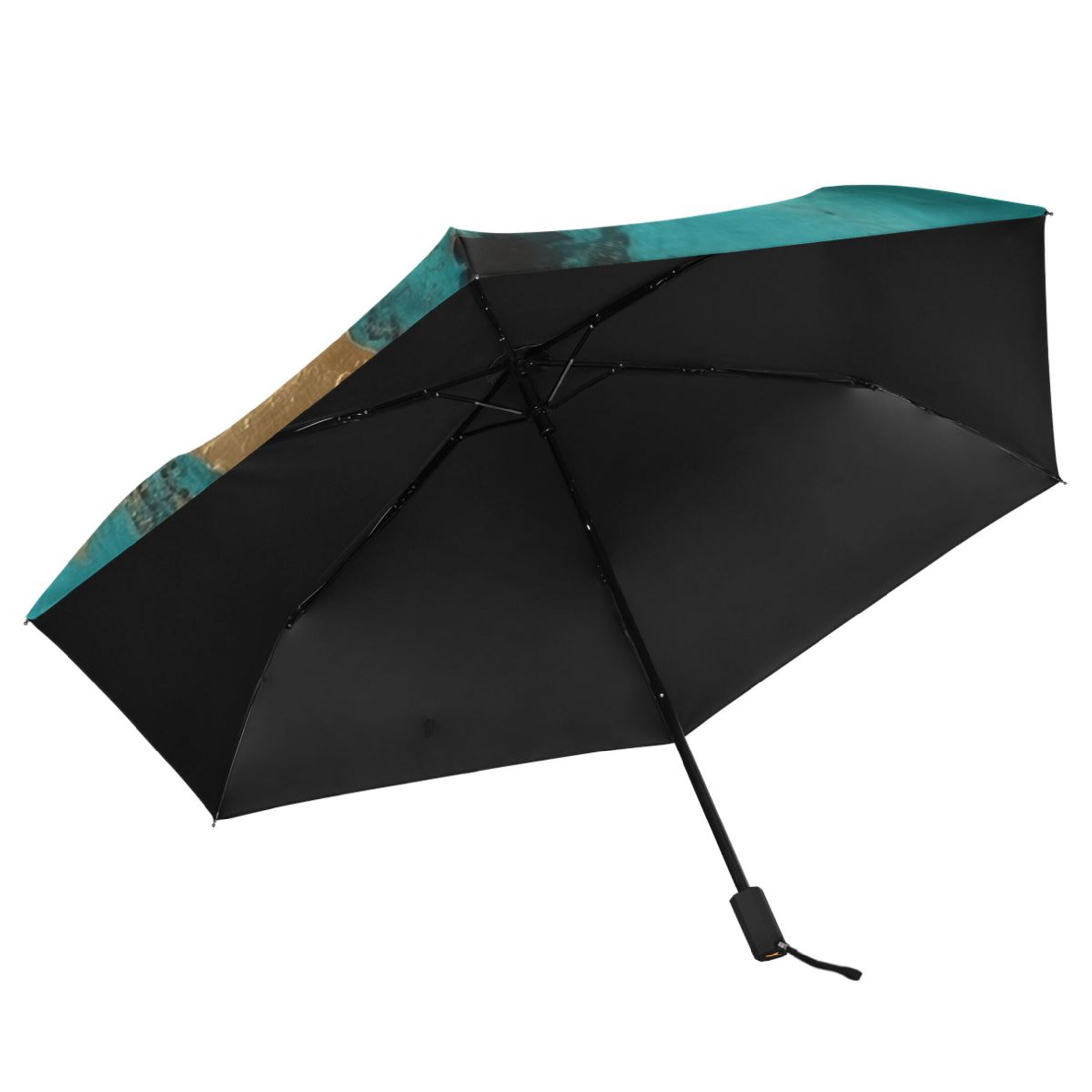 Turquoise Gold Marble Compact Sun Umbrella Windproof Travel Umbrellas for Rain Strong Portable UV Protection
