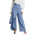thumbnail image 2 of Women's Asymmetrical Hem Wide Leg Pants High Waist Button Front Wrap Casual Pants Sky Blue 2XL, 2 of 4