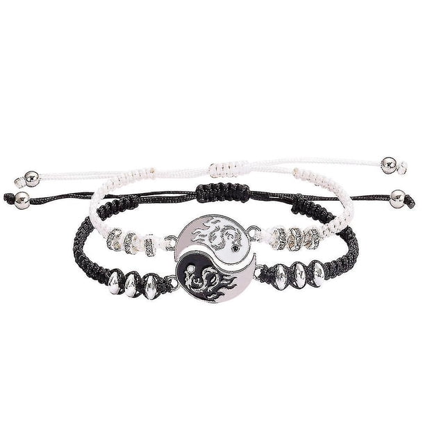 24 Uds. Conjunto de collares y pulseras para parejas de Tai Chi Yin Yang, colgante, pulsera de cadena trenzada ajustable, pulseras de amantes a juego, Gargantilla