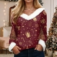 thumbnail image 2 of Rotm Women Christmas Sweater Trim Christmas Tree Print T-Shirt Long Sleeve Crewneck Sweatshirt Xmas Holiday Pullover Tops(Brick Red,S), 2 of 4