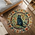 thumbnail image 3 of Floral Black Cat Round Area Rug, boho mystical feline circle carpet for bedroom, living room or entryway, soft washable non-slip floor mat, witchy cottagecore home décor, 3 of 6