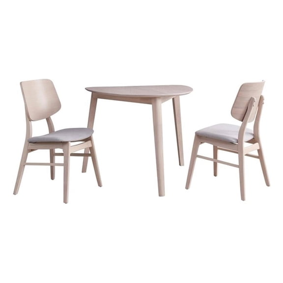 Pemberly Row Contemporary 3-piece Wood Dining Set in White Ash