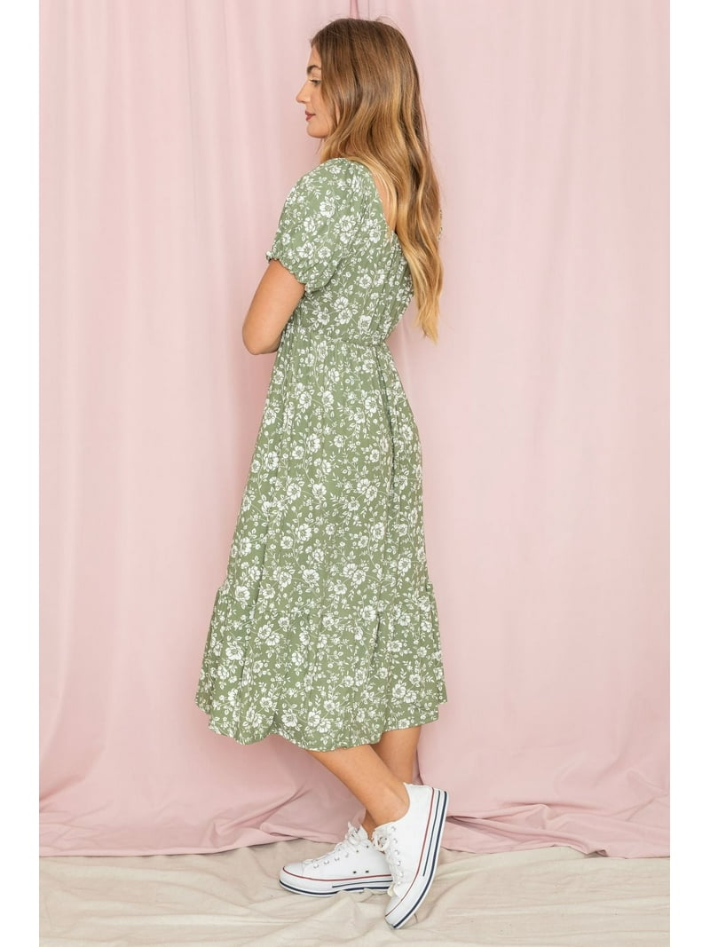 eloges Sage Ditsy Floral Square Neck Ruffle Hem Midi Dress, Women's, Size: Small eloges Sage Ditsy Floral Square Neck Ruffle Hem Midi Dress, Women's, Size: Small