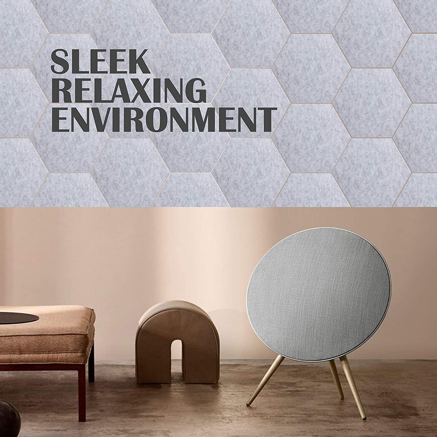 Sonic Hexagon Sound Absorption Acoustic Panels Beveled Edge Silver Grey 12'' X 14'' X 0.4'' 12 Panel
