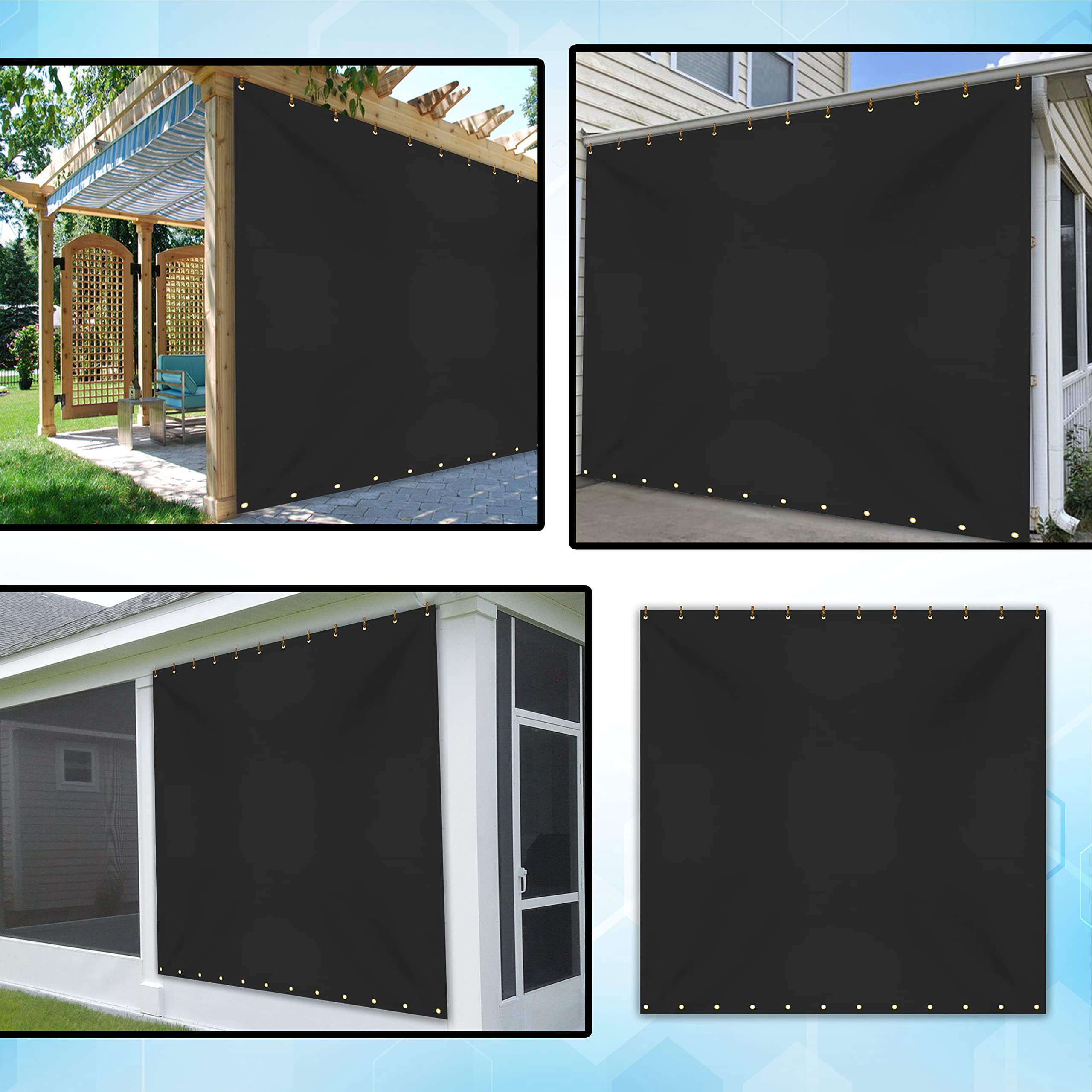 COVERS&ALL Outdoor Vinyl Curtain for Patio Furniture 18 Oz, Weather Resistant Patio Blackout Drapes for Dining Room Window with Rustproof Grommets for Pergola, Porch, Gazebos (8' H x 9' W, Black)