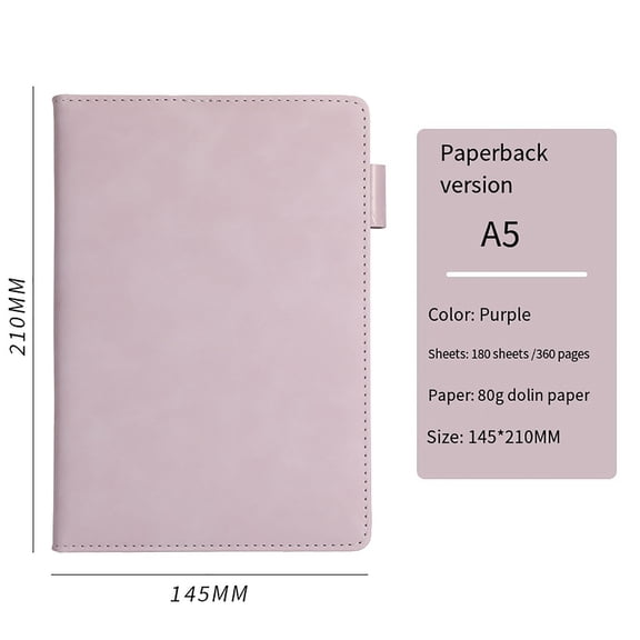 Leather Notebook with Elastic Pen Loop, 1-Pack 8x6 Inch 180 Sheets Purple, Thick Lined Paper Journal for Office Stationery & Adult Journaling, YMHELF