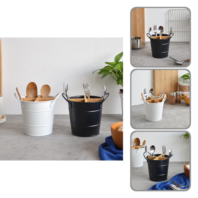 Retro Kitchen Utensil Holder Large Capacity Stainless Steel 4-Grids Spoon Fork Chopsticks Holder for Restaurant