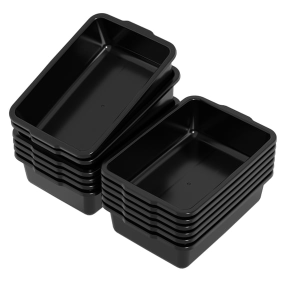 DynkoNA 13 L Rectangular Plastic Shallow Bus Tub, Black Kitchen Sink Dish Pans, Set of 12