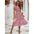 thumbnail image 6 of YNIQUE Women's Summer Floral Dress V Neck Short Sleeve A-Line Casual Mid Length Dress, 6 of 6