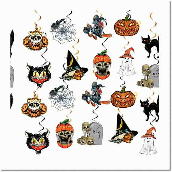 Spooktacular Swirls: Halloween Hanging Decorations with Pumpkin, Spider Web, Ghost, RIP Tomb Cutouts - Perfect for Kids, Adults, Classroom, Office Ceiling Supplies!