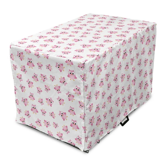 Owl Print Dog Crate Cover, Illustration of and Feminine Birdies Randomly Arranged, Easy to Use Pet Kennel Cover Small Dogs Puppies Kittens, 7 Sizes, Marigold Pale Pink, by Ambesonne