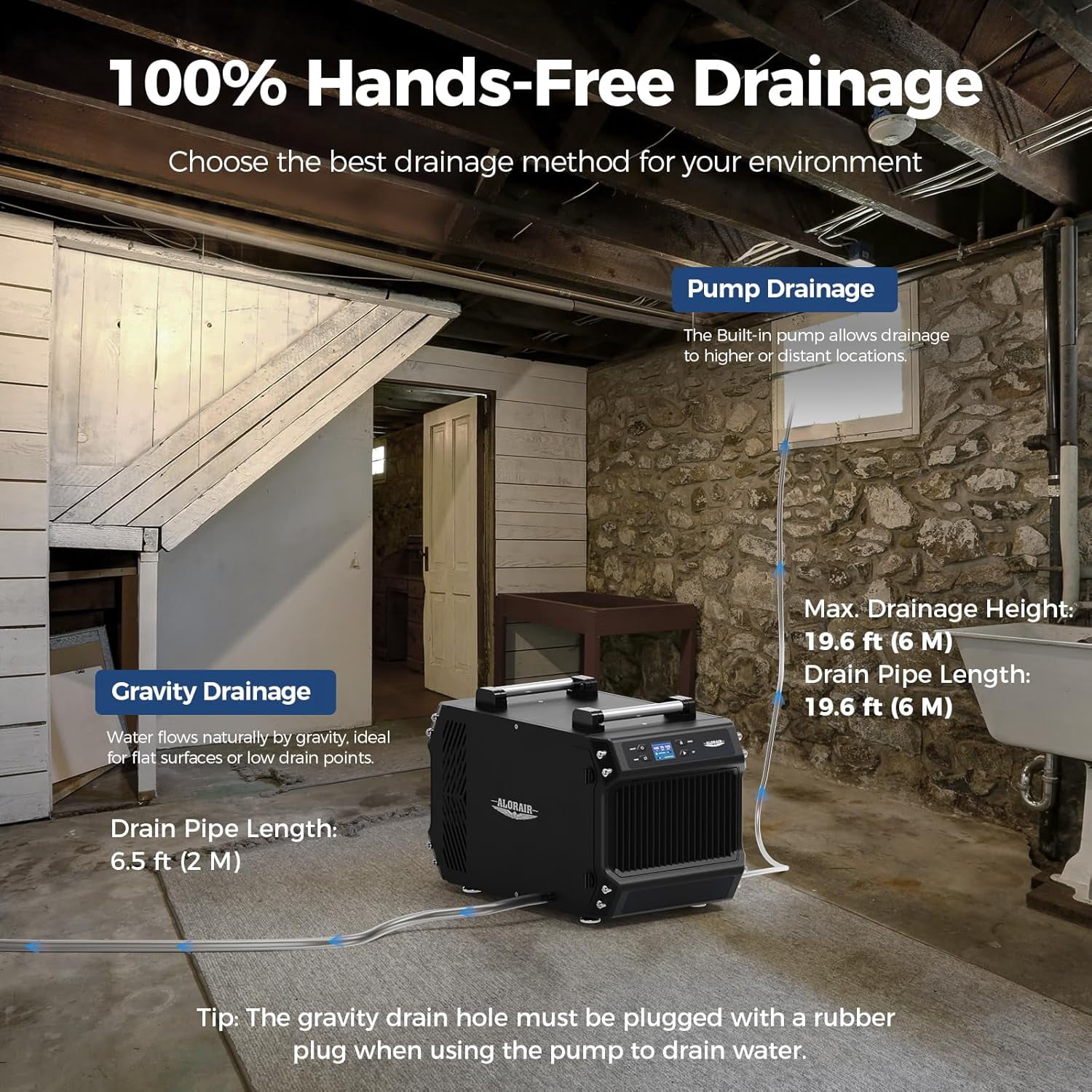 ALORAIR 145 Pint Crawl Spaces Dehumidifier with Pump and Drain Hose,  Auto Defrost for Crawlspaces, Commercial, Basements, and Large Rooms up to 1800 Sq.Ft