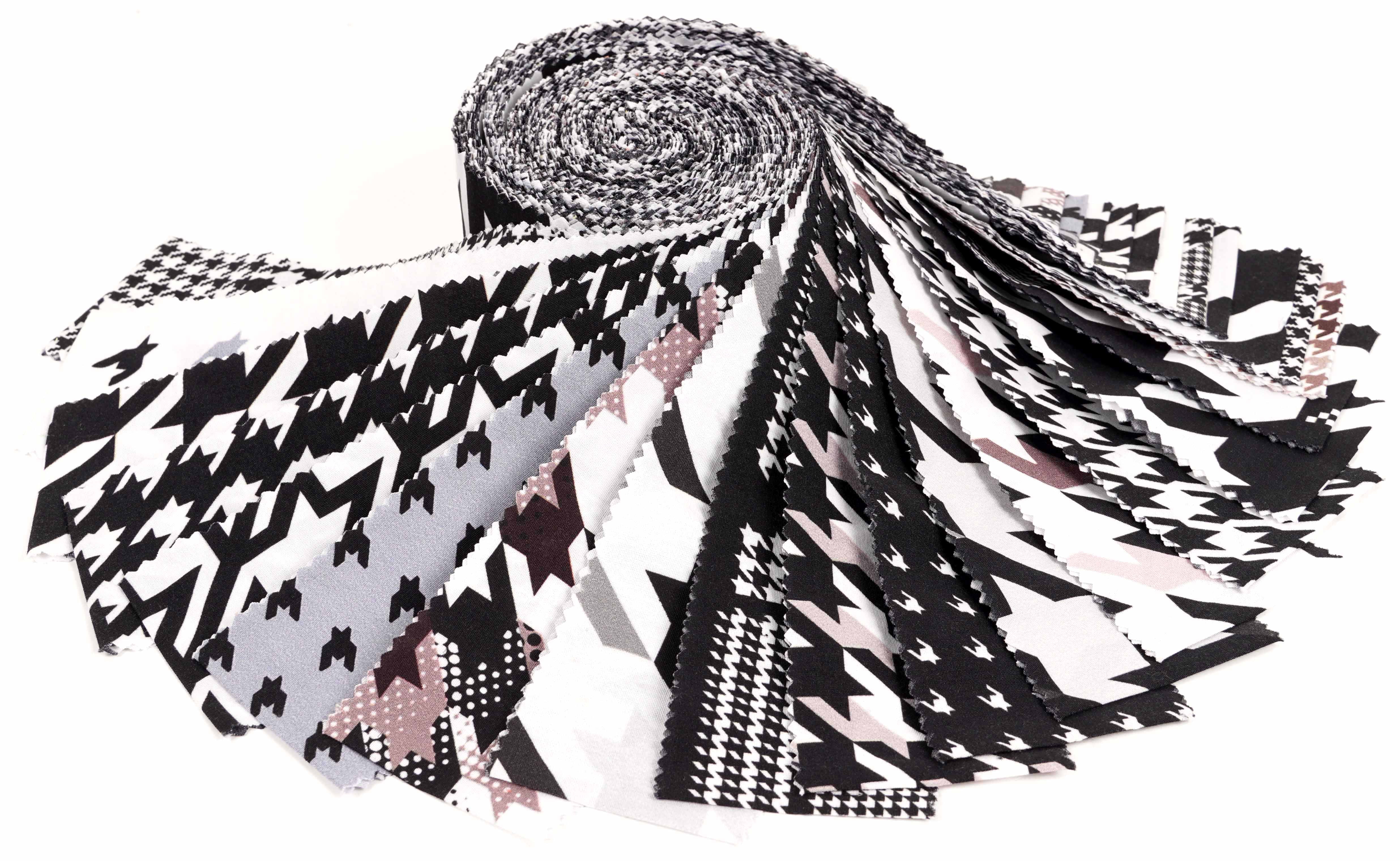 Soimoi 40Pcs Houndstooth Print Cotton Precut Fabrics For Quilting Craft Strips 2.5x42inches Jelly Roll - White & Black