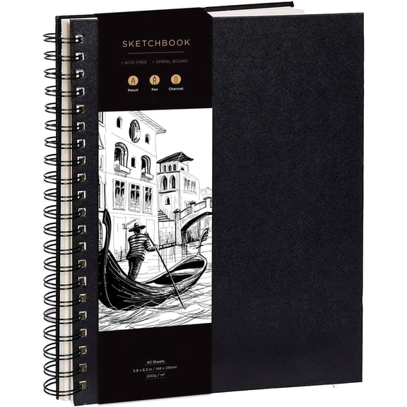 Artist's Sketchbook Hardcover - 200GSM Very Thick Paper - Spiral Sketch Book for Drawing and Media - Sketch Pad, Art Book - 5.8 x 8.5, 40 Sheets / 80 Pages