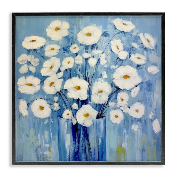 Stupell Industries Bold Blooms on Blue Plants & Flowers Painting Black Framed Art Print Wall Art, 12 x 12