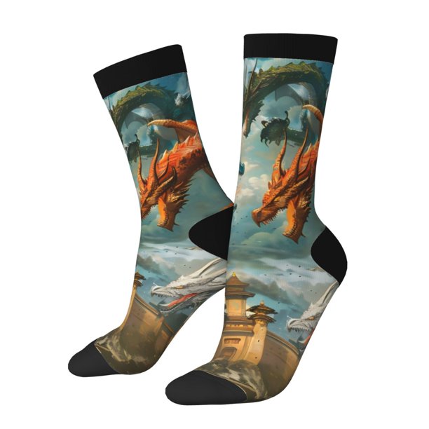 Balery Red Blue Dragon Battle Epic Calcetas Largas con Estampado para Hombre y Mujer – Suaves y Transpirables, Talla Única (US 5-11)