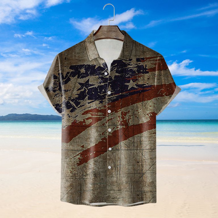 B91xZ Mens Shirts Short Sleeve Casual Short Fashion Shirts Printed Flag Top  Blouse Sleeve Men Summer Beach Spring Men Shirts Mens Shirts Grey,Size M 