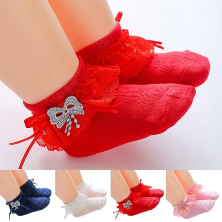 

Waroomhouse Baby Socks Stylish Comfortable Breathable Washable Summer Toddler Lace Bowknot Ankle Daily Wear