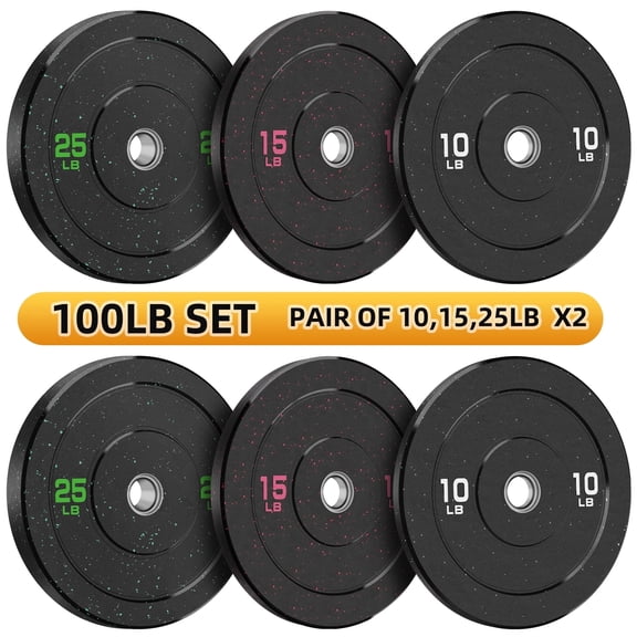 FIXTECH 2-Inch Bumper Plates High Bounce, Olympic Weight Plate Set 100lb, Barbell Weight Plates Set for Home Gym, Colored Weights Rubber Strength Training Plate for Weight Lifting