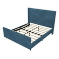 thumbnail image 6 of Llinc Store Corduroy Upholstered Queen Bed Frame with Vertical Stripe Wingback 50.7'' Height Headboard And High Footboard No Box Spring Needed, Blue, 6 of 7