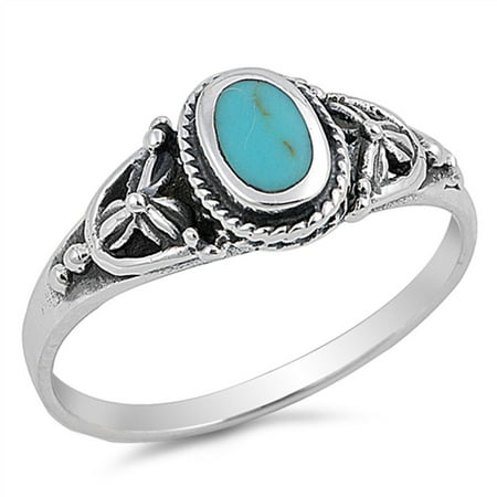 Solitaire Tanzanite Ring - CHOOSE YOUR COLOR Simulated Turquoise Solitaire Bali Rope Flower Ring .925 Sterling Silver Band