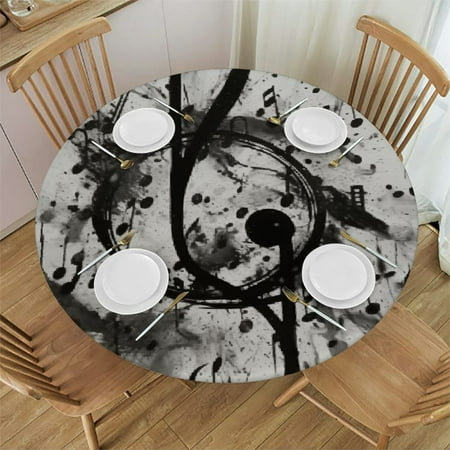 

BCIIG Music Notes Ink Splatters Round Table Cover Stain Resistant Washable for Indoor Outdoor Kitchen Dining Wedding Parties 100% Polyester Fiber 31 -35