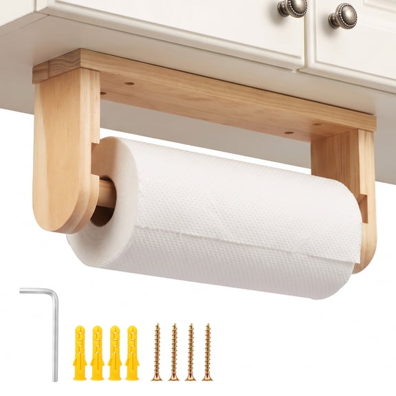 Threns Wood Paper Towel Holder Under Cabinet, Wall Mounted Kitchen Paper Towel Holder Wood, Heavy Duty Screw Mount Jumbo Roll Dispenser for Kitchen, Bathroom, Bar Organizer