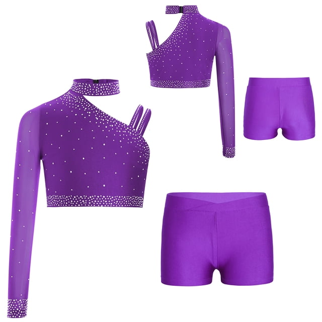 Manyakai Gymnastic Dance Outfits for Girls Latin Jazz Dance Performance Costumes Athletic Sports Workout Purple 16