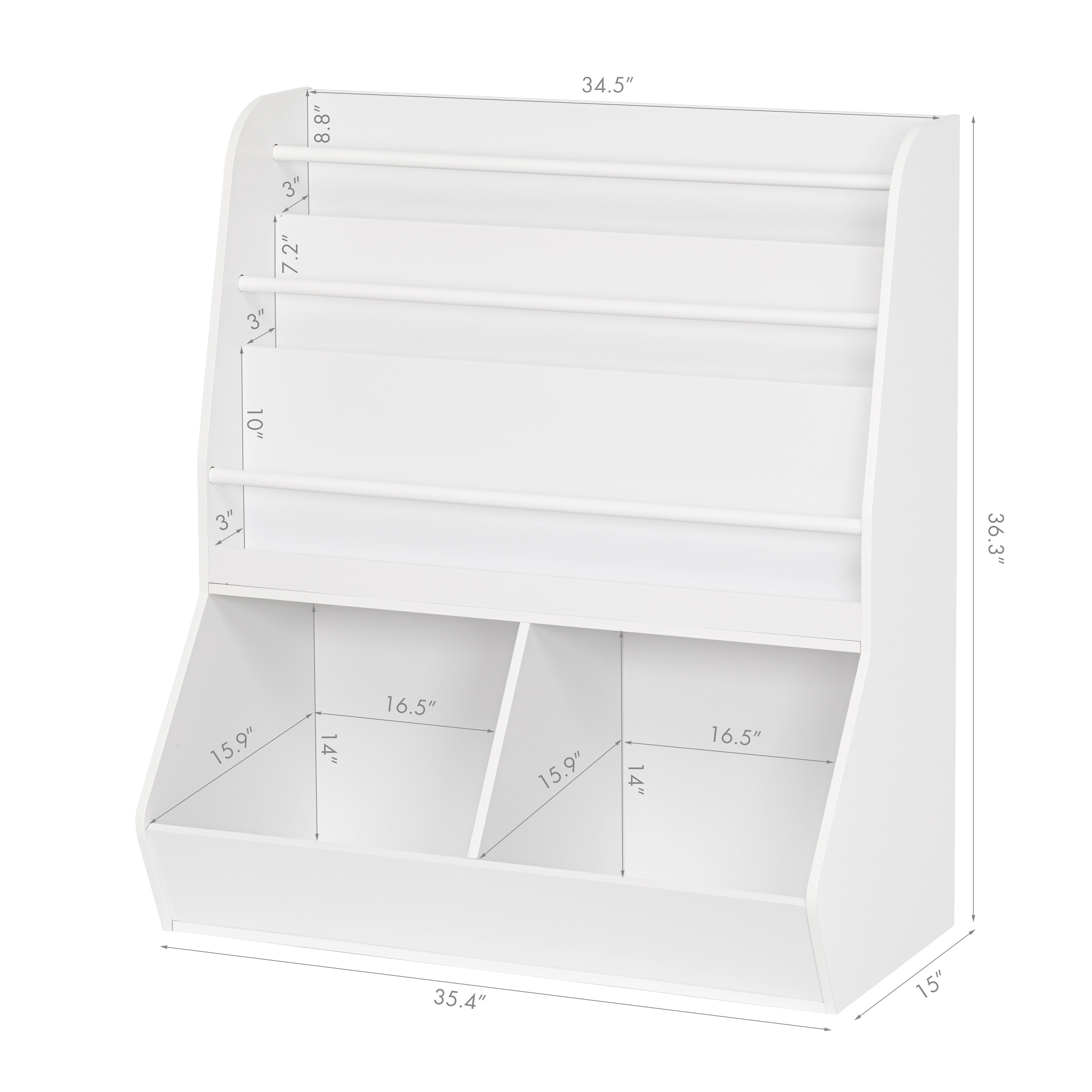 UTEX Kids Bookshelf, Wooden Toy Storage Cabinet Organizer Holder 2 Large Cubes,Children Bookcase Display Rack for Kids Room, Classroom, Nursery, Kindergarten (White Finish)