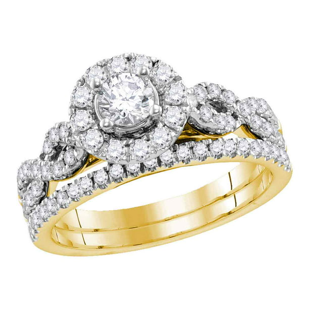 14kt Yellow Gold Womens Natural Diamond Round EGL Bridal Wedding Engagement  Ring Band Set (1.00 cttw.) size- 8.5