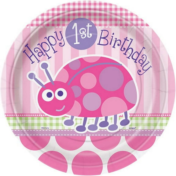 9" Ladybug 1st Birthday Party Plates, 8ct