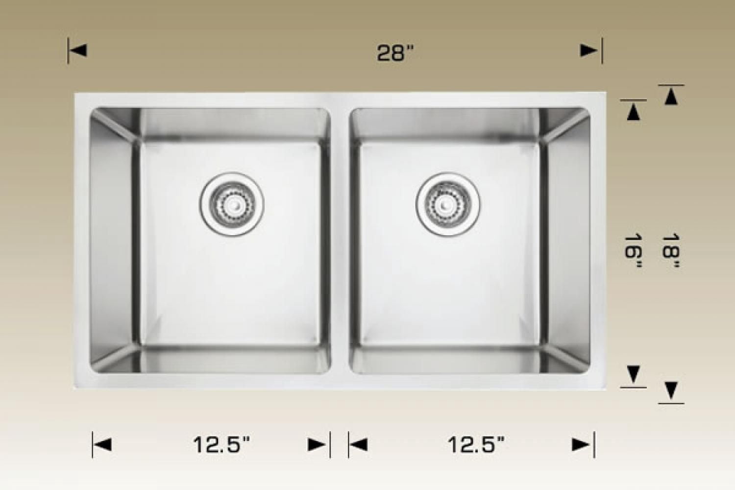 American Imaginations 28 pouces. Évier de cuisine en acier inoxydable approuvé par W CSA avec 2 cuves et calibre 18