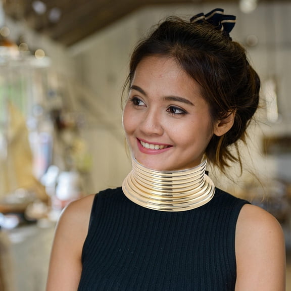 KALLORY African Inspired Women's Choker Necklace Set - Fashion Jewelry Accessories for Photoshoots and Everyday Wear