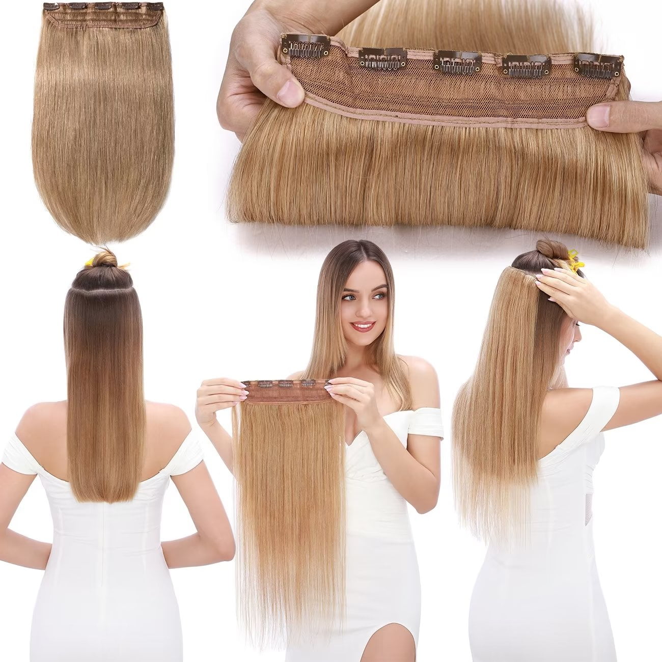 SEGO Clip in Hair Extensions Human Hair 3/4 Full Head 100% Real Remy Thick Hair Extensions Silky Straight Balayage Blonde Hair Pieces
