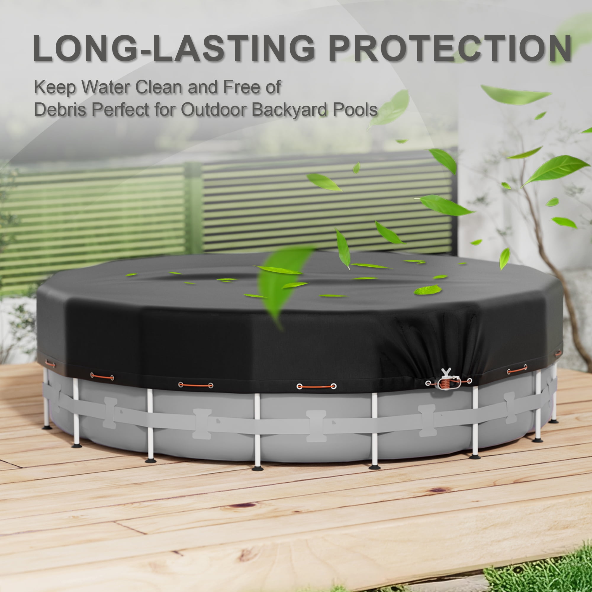 COSYUMI 10Ft Round Pool Cover, 420D Heavy Duty Oxford Solar Pool Covers for Above Ground Pool with Winch and Cable, All Season Inflatable Pool Cover for UV Resistant, Waterproof, Snowproof Windproof