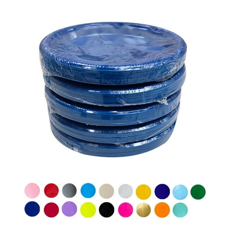 Olego 7" Round Blue Plastic Plates – 100 Count (5 packs of 20)