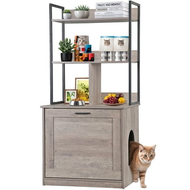 50" Cat Litter Box Enclosure w/ Shelves 2-in-1 Hidden Litter Box Furniture Grey